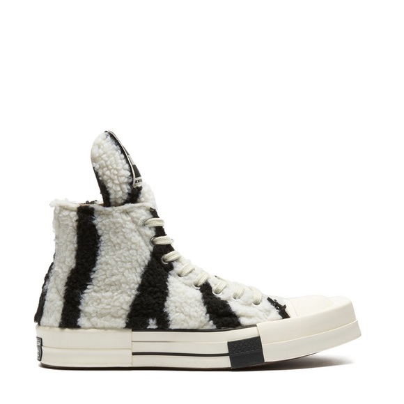 Rick Owens DRKSHDW x Converse TURBODRK White Shearling High-Top Zebra Sneakers - Picture 3 of 9